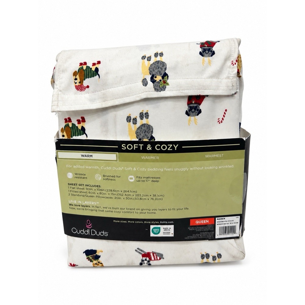 Cuddl Duds Soft Cozy Queen Sheet Set Christmas Dogs Microfiber 4pc Deep Pocket - Picture 2 of 5